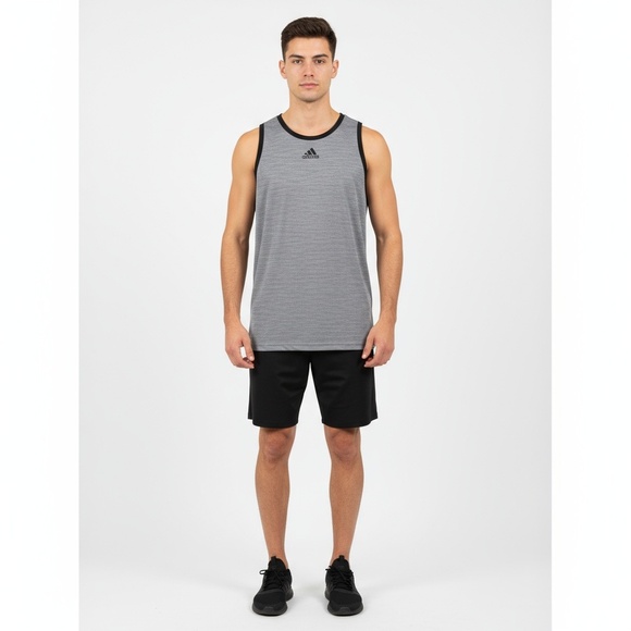 Adidas Mens 2XL Heathered Grey Athletic Workout Tank Top Sleeveless Sporty - Picture 1 of 6